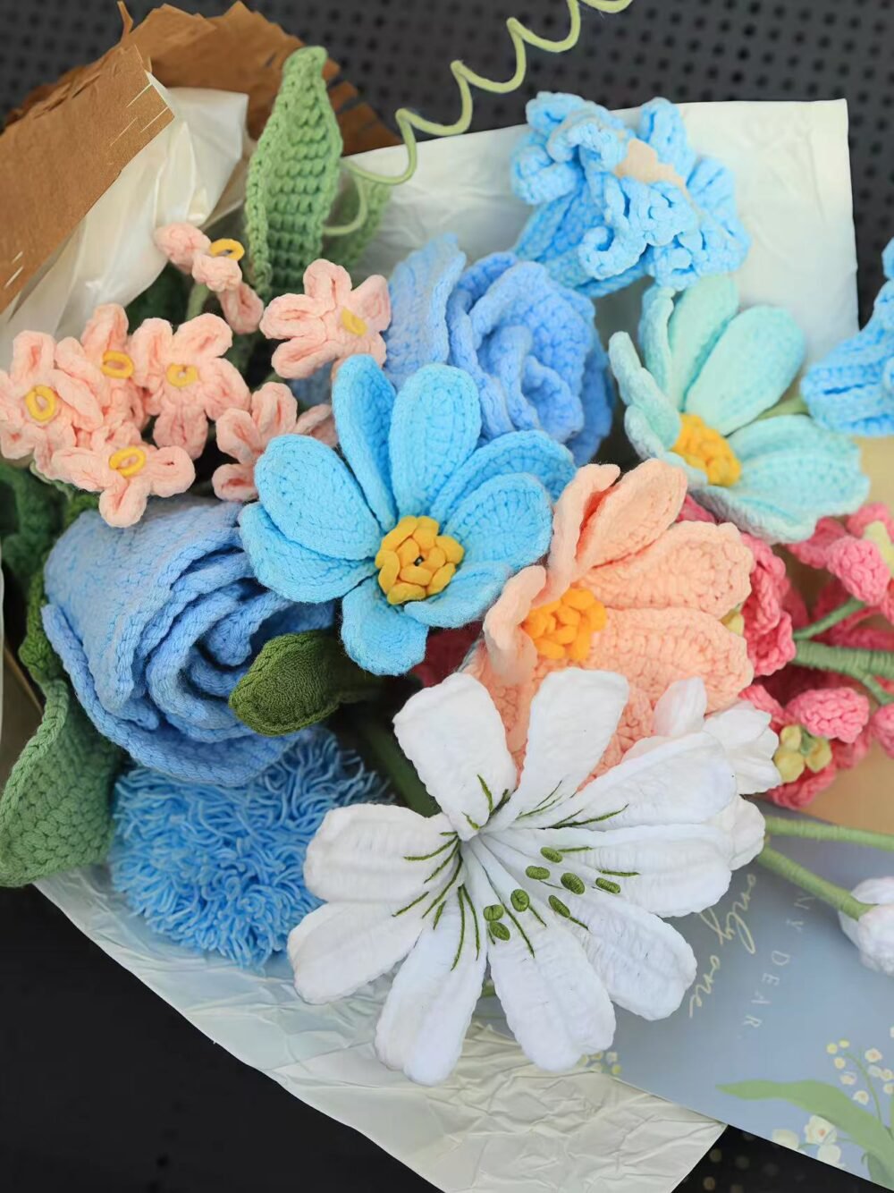 blue3 Crochet Delphinium Bouquet