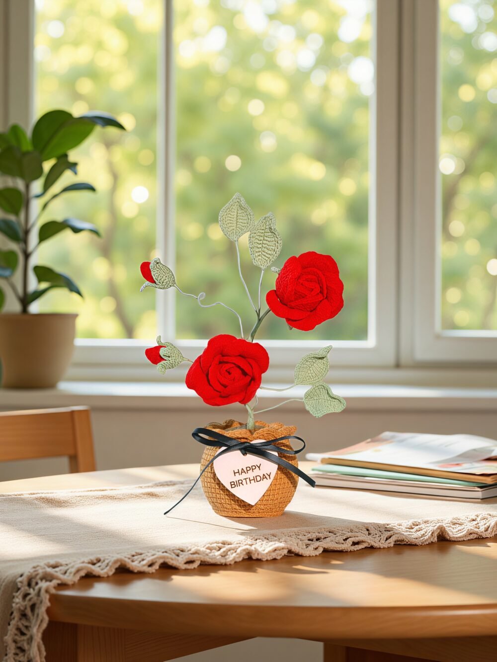 rose5 Custom Wood Sign Crochet Rose