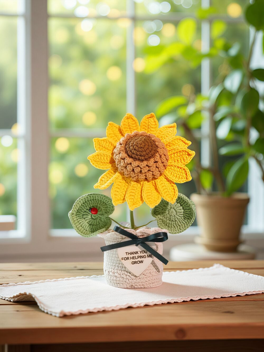 Custom Wood Sign Crochet Sunflower