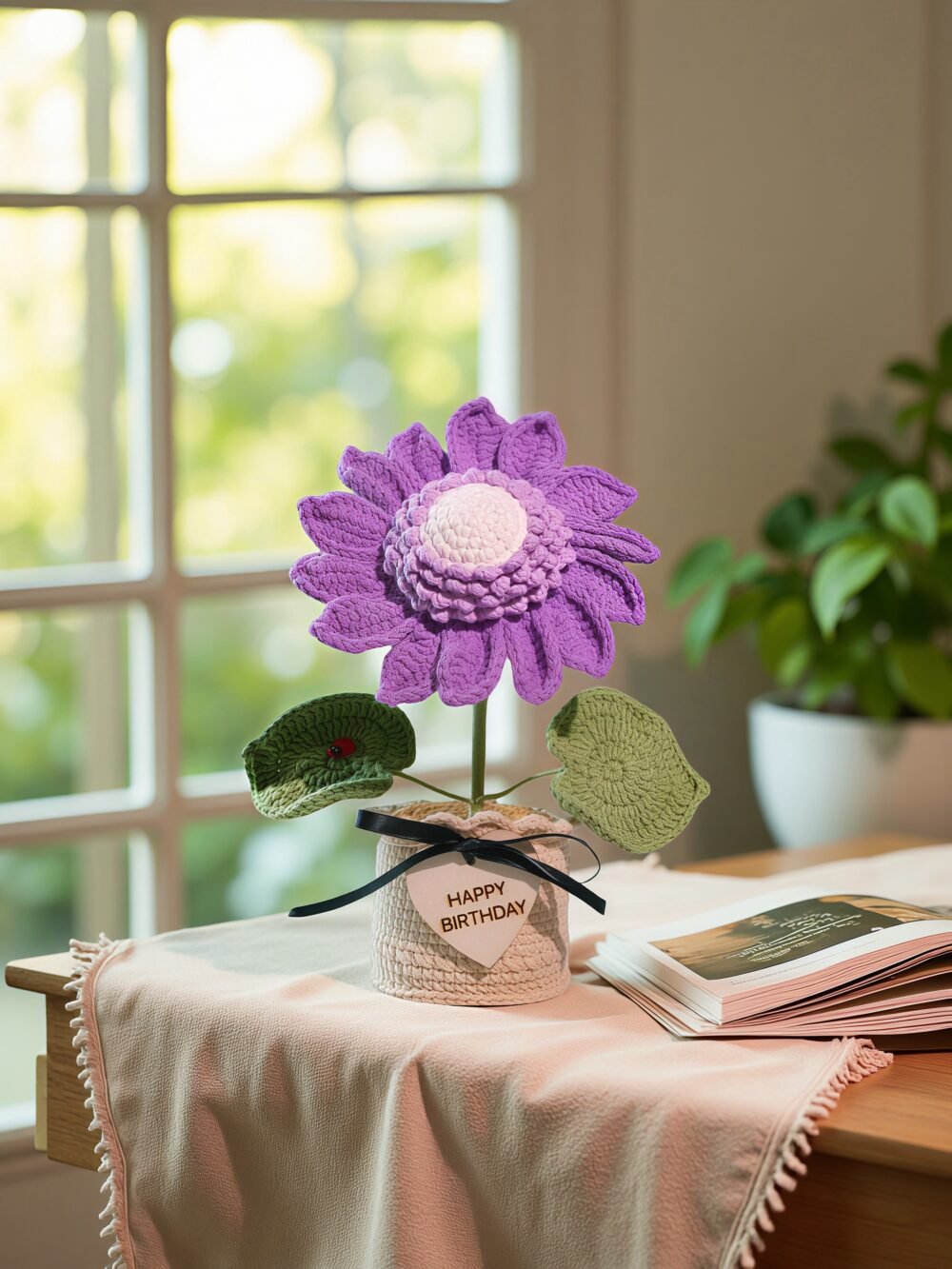 Custom Wood Sign Crochet Sunflower